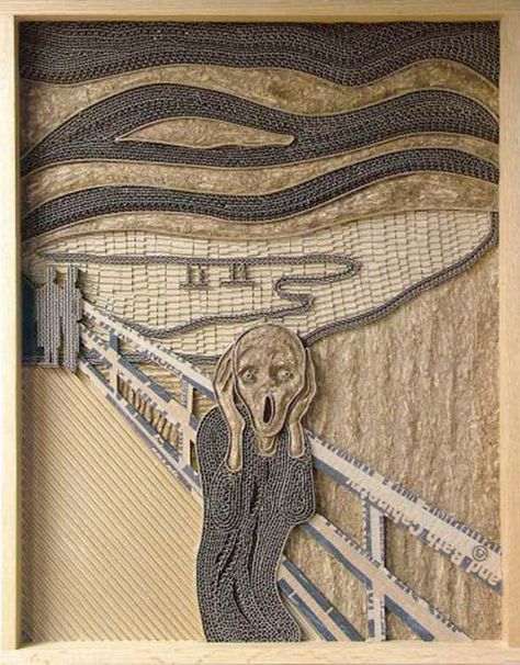 Cardboard Relief, Scream Art, Repurposed Art, Cardboard Sculpture, Trash Art, The Scream, Edvard Munch, Art Parody, Seni 3d