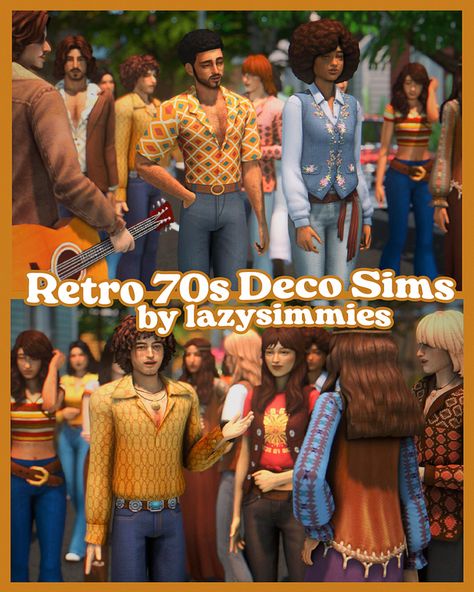 retro 70s deco sims ☮️ | Patreon Deco Sims, Sims Patreon, Sims Love, Ts4 Poses, Sims 4 Decades Challenge, Sims 4 Patreon, Sims 4 Challenges, Sims Packs, The Sims 4 Packs