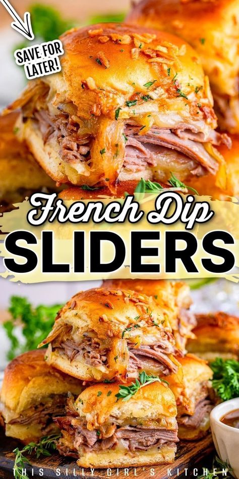 Treat yourself to the ultimate comfort food with these viral French Dip Sliders. It’s an easy and delicious recipe that combines juicy roast beef with caramelized onions and melted provolone cheese on classic sweet rolls. This simple French dip sandwich is perfect as an appetizer, lunch, dinner, or Memorial Day food. It’s your favorite sandwich with a new, mini twist! With our simple instructions, you can bake these sliders to perfection every single time! French Dip Sliders, Easy Slider Recipes, Roast Beef Sliders, Dip Sandwiches, Slider Sandwiches, Beef Sliders, French Dip Sandwich, French Dip, Slider Recipes