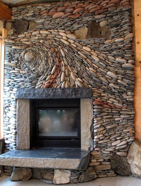 34 Beautiful Stone Fireplaces That Rock River Rock Fireplaces, Architectural Engineering, Rock Fireplaces, Interior Accents, Deco Originale, Rustic Living, Hot Tubs, Fireplace Design, Stone Fireplace