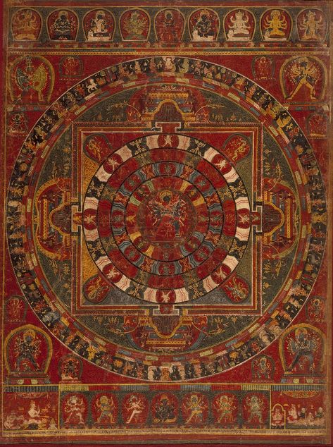 Tibetan Mandala Art, Tibetan Mandala, Buddhist Symbols, Southeast Asian Arts, Ancient Paintings, Thangka Painting, Ancient Mythology, Tibetan Art, Mandala Painting