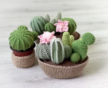 DiBagsLT - Etsy UK Crocheted Cactus, Cactus En Crochet, Cactus In A Pot, Crochet Succulent, Crochet Cactus, Handmade Crochet Bags, Crochet Plant, Mothers Day Crafts For Kids, Types Of Yarn