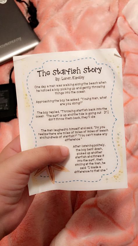 Starfish Story Printable, The Starfish Story, Open House Activities, Starfish Story, All About Me!, Make A Difference, Open House, Starfish, Free Printable