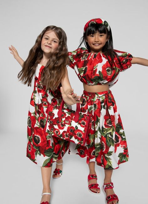 Baby Summer Dresses, Kids Tutu, Versace Kids, Fashion Design For Kids, Cotton Poplin Dress, Skirts For Kids, Dolce And Gabbana Kids, Dolce Gabbana Dress, Red Blouse