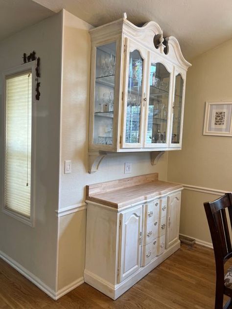 China Cabinet Turned Into Kitchen Cabinets, 2 Tone China Cabinet, How To Repurpose A China Cabinet, China Cabinet Split In Half, China Cabinet Hung On Wall, China Cabinet Refurbished, Using China Cabinet As Kitchen Cabinets, China Cabinet Uses, Turning A China Cabinet Into A Bar