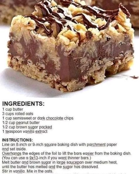 Chocolate Oat Bars, Chocolate Oatmeal Bars, Chocolate Chip Bars, Chocolate Oats, Chocolate Oatmeal, Oat Bars, Oatmeal Bars, No Bake Bars, Cookie Bar Recipes