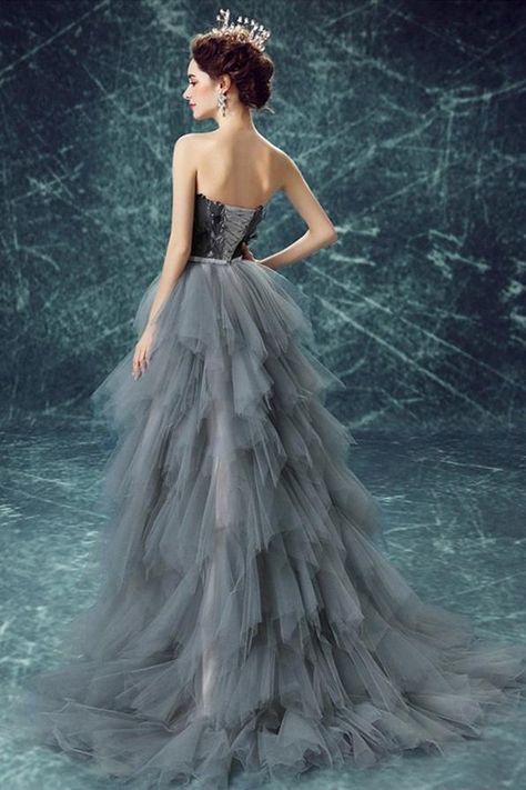 Gray Prom Dresses, Prom Dresses With Lace, Feather Prom Dress, Homecoming Dresses Sparkly, Silver Prom Dress, High Low Prom Dress, Grey Prom Dress, Dresses With Lace, High Low Prom Dresses