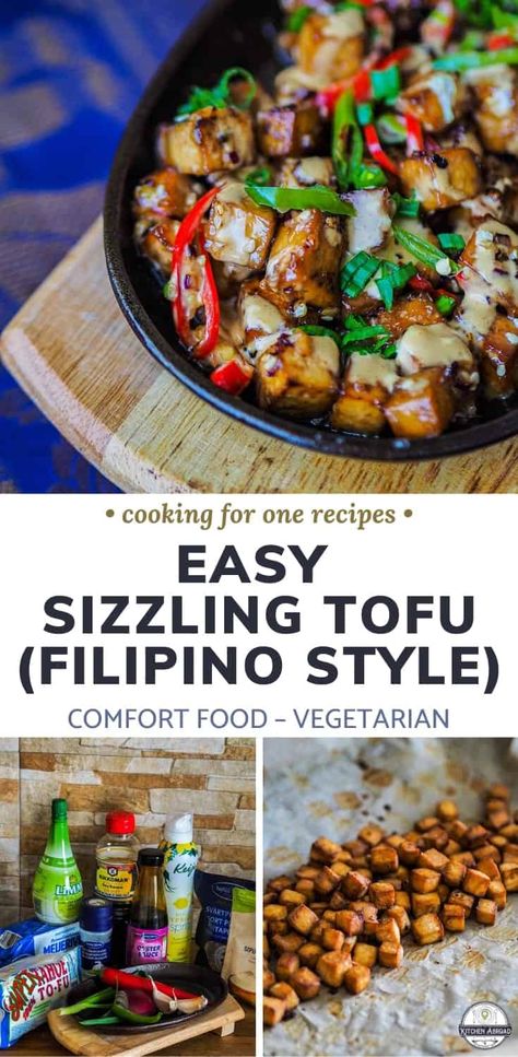 If you're looking for tofu recipe ideas, why not try this Filipino inspired sizzling tofu recipe. It have the perfect balance of savory, spicy, and sweet. Try this now or pin it for later! #tofurecipe #cookingforone #30minutemeals #dinnerideas #vegetariandish #filipinofood #filipino recipes | best tofu recipes | tofu dinners | tofu meals | how to cook tofu | tofu dinner recipes | cooking with tofu | recipe with tofu | tofu ideas | asian tofu | Dairy free dinners Tofu Dinners, Cooking For One Recipes, Sizzling Tofu, Tofu Sisig, Tofu Ideas, Tofu Meals, Tofu Dinner Recipes, Tofu Dinner, Asian Tofu