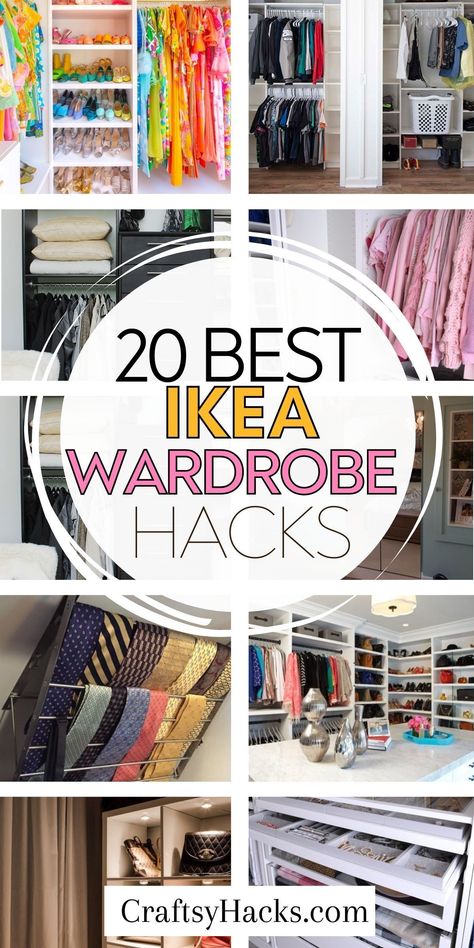 Our board showcases the ultimate IKEA closet hacks that will elevate your organization game. Discover the best closet design tips, space-saving closet organization ideas, and wardrobe storage ideas that will change the way you organize your closet space. Ikea Hacks Closet Small Spaces, Organized Wardrobe Ideas, Hanging Clothes Storage Ideas, Cloth Closet Ideas, Organization Ideas For Wardrobe, Small Closet Redo Ideas, Clothing Rack Organization Ideas, Ikea Diy Closet Organization, Organize Wardrobe Closet