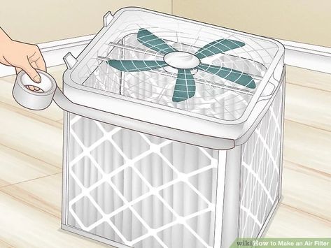 How to Make an Air Filter: 3 Easy Methods Home Made Air Filter, Homemade Air Purifier, Diy Air Cleaner, Box Fan Filter, Diy Air Purifier How To Make, Diy Air Filter, Box Fan Air Filter Diy, Diy Air Purifier, Tool Shed Organizing