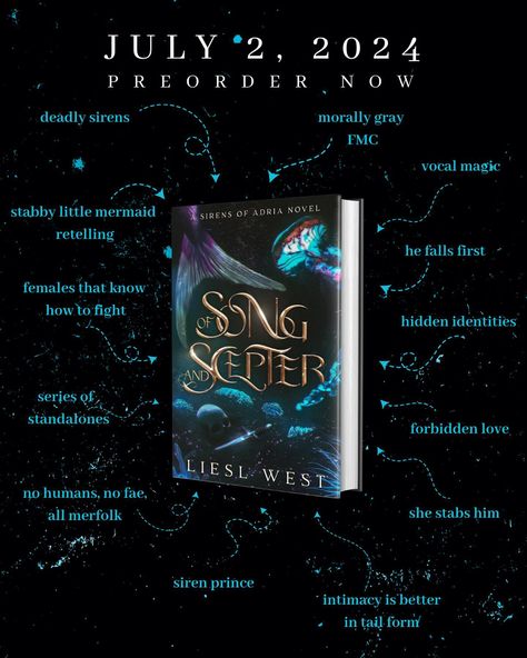 ✨COVER REVEAL✨ The cover for Of Song and Scepter by @authorlieslwest is here! 🧜‍♀️ Art by @miblart She’s a killer in disguise. He’s determined to make her his queen. Are you ready to take the plunge into this dark little mermaid retelling? 🔥Standalone mermaid romantasy 🔥Deadly mermaids/deadly sirens 🔥Morally gray FMC 🔥Siren prince 🔥He falls first 🔥Hidden identities 🔥Forbidden love 🔥She stabs him 🔥Dark vocal magic 🔥Sea witch bargains 🔥Intimacy is better in tail form 🧜‍♀️No fae, no humans... Mermaid Books For Adults, Dark Fantasy Romance, Romantasy Books, Mermaid Book, Bookworm Things, Book Tropes, Mermaid Books, Mythology Books, Marriage Books