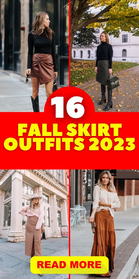 Step into the season with fall skirt outfits 2023. Combine a long skirt with boots and tights for a casual and trendy look that's perfect for all women.Keep it stylish with fall skirt outfits 2023. The combination of a midi skirt with sneakers offers a modest, casual and trendy ensemble that's perfect for the season. Fall 2023 Fashion Trends Skirt, Fall Outfits 2023 Long Skirt, Skirt For Fall Outfit, Skirt Outfits 2023 Fall, Fall Skirts And Dresses, Fall 2023 Skirts, Skirts Fall Winter 2023, Skirt With Riding Boots, Fall Skirt Outfits With Tall Boots