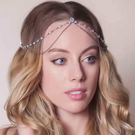 Rhinestone Wedding Headbands Chain Silver Boho Crystal Layered Forehead Head Chain Bride Headpiece Festival Holloween Costume Hair Jewelry Accessories for Women and Girls Chain Hair Accessories, Head Chain Jewelry, Crystal Headband Wedding, Forehead Hair, Boho Bridal Jewelry, Chain Headband, Hair Chain, Silver Head Piece, Hair Accessories For Girls