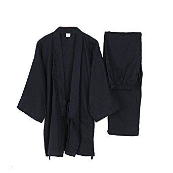 Men's Japanese Style Robes Loose Pure Cotton Kimono Pajamas Suit-Black at Amazon Men’s Clothing store: Japanese Pajamas, Japanese Guy, Men's Yukata, Kimono Pajamas, Japanese Yukata, Terry Robe, Pumpkin Man, Suit Shirt, Pajama Suit