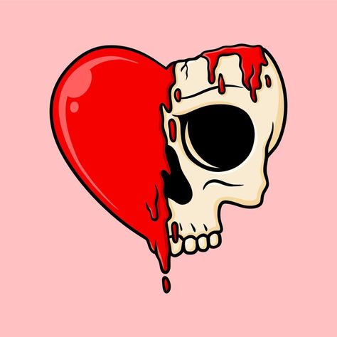 Soulmate Illustration Art, Creative Vector Art, Heart On Fire Illustration, Melted Heart Drawing, Cute Skull Drawing, Heart Canvas Painting Ideas, Melting Drawing, Valentines Skull, Melting Art