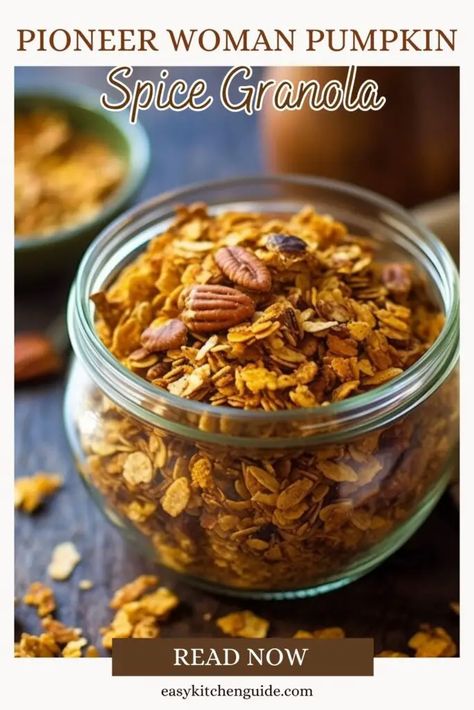 Brown Butter Granola Pioneer Woman, Pumpkin Granola Healthy, Pioneer Woman Granola Recipe, Pumpkin Spice Granola Recipe, Pumpkin Pie Snacking Granola, Pioneer Woman Pumpkin Pie, Munchie Ideas, Coconut Granola Recipe, Fall Sweets