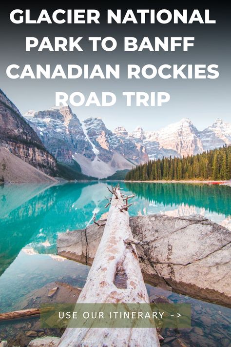 US Glacier National Park and Banff National Park in Canada are at the top of many travelers bucket lists. You can see both on one epic road trip through the Rocky Mountains. We share exactly how and more provincial parks and towns you should stop at on your drive from Glacier to Banff | Glacier National Park to Banff family road trip itinerary ideas | Get more US and Canadian road tripping ideas at familyroadtrip.co Road Trip Glacier National Park To Banff, Glacier National Park To Banff, Canada Banff National Park, Glacier National Park And Banff Road Trip, Glacier National Park Road Trip, Banff And Glacier Itinerary, Canadian Rockies Road Trip, Glacier National Park Bc, Glacier National Park Canada