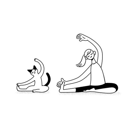 Microcar, Yoga Art, Yoga Animation, Yoga Drawing, 달력 디자인, Yoga Illustration, Yoga Prints, Cat Yoga, Mini Drawings