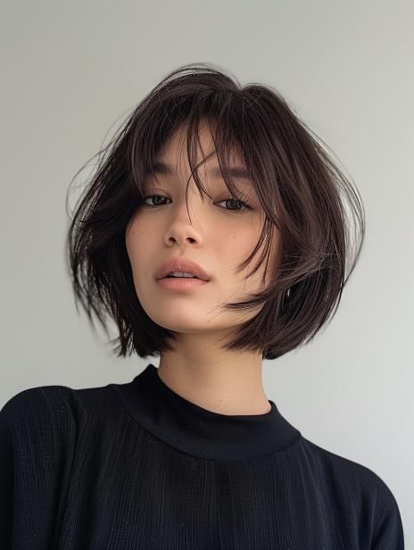 French Bob Haircut 2024: Chic, Modern Styles for Every Occasion Short Hot Haircut, Chin Length Messy Bob, French Bob With Long Bangs, French Bob Color, Goth Bob Hair, Edgy French Bob, French Bob Side Bangs, Curtain Bangs French Bob, French Bob Asian Hair