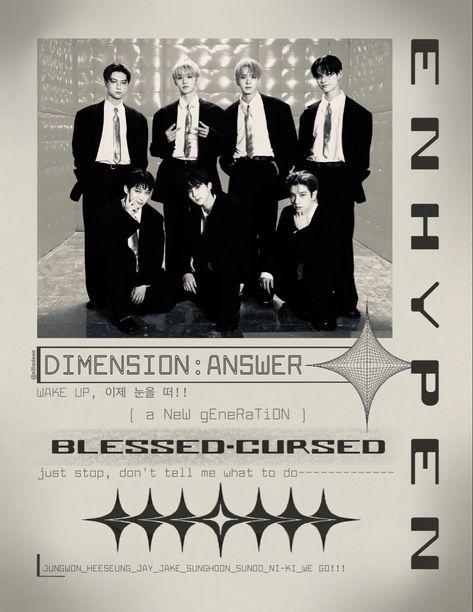 @ellisdeee | enhypen dimension:answer blessed-cursed poster print magazine newspaper Wall Collage Enhypen, Enhypen Blessed Cursed Group Photo, Enhypen Y2k Posters, Aesthetic Enhypen Poster, Enhypen Room Poster, Kpop Wall Decor Printable, Enhypen Blessed Cursed Wallpaper, Enhypen Magazine Edit, Kpop Newspaper