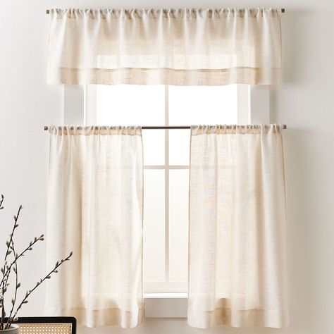 Sheer Valances, Small Curtains, Sheer Linen Curtains, Tier Curtains, Linen Lights, Window Accessories, Small Windows, Cafe Curtains, White Curtains