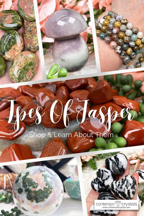 Shop & Learn About Types Of Jasper Crystals Types Of Jasper, Jasper Meaning, Jasper Crystals, Grounding Energy, Raw Stone Ring, Zebra Jasper, Mookaite Jasper, Green Jasper, Dalmatian Jasper