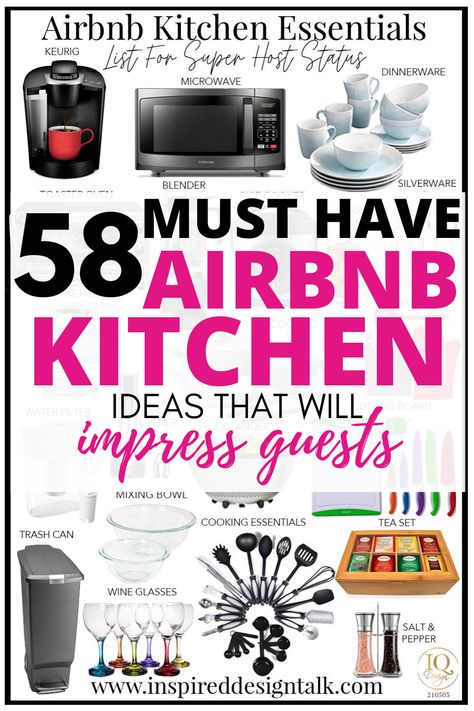 wow this is the best airbnb kitchen supply list I have found. This is super helpful for my Airbnb design rental. Airbnb Supply List, Best Airbnb Design, Kitchen Airbnb Ideas, Airbnb Entertainment Ideas, Air Bnb Supply List, Airbnb Supply Closet, Air Bnb List, Bed And Breakfast Kitchen Ideas, Airbnb Supply Checklist