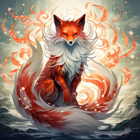 Kitsune Fox Spirit, Egyptian Drawings, Fox Character, Fox Artwork, Wash Painting, Kitsune Fox, Fox Spirit, Spirit Animal Art, Fox Illustration