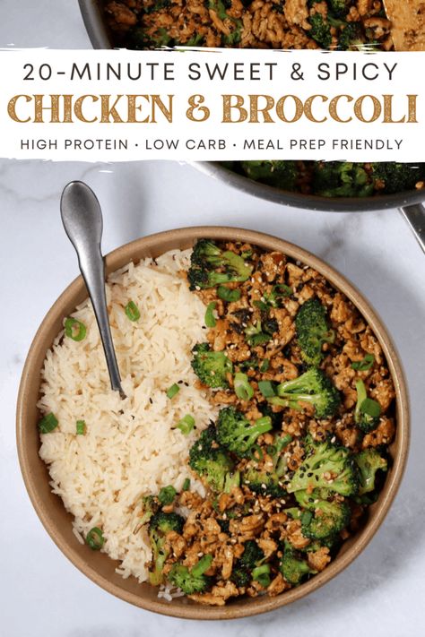 20-Minute Honey Sriracha Ground Chicken and Broccoli 20 Minute Honey Sriracha Ground Chicken And Broccoli, Ground Chicken Asian Bowl, Easy Meal Prep Ground Chicken, Honey Sriracha Ground Chicken Protein Bowls, Honey Siracha Chicken Protein, Honey Sriracha Ground Turkey, Honey Sriracha Ground Chicken And Broccoli, Honey Sriracha Ground Chicken Bowl, Ground Chicken With Broccoli