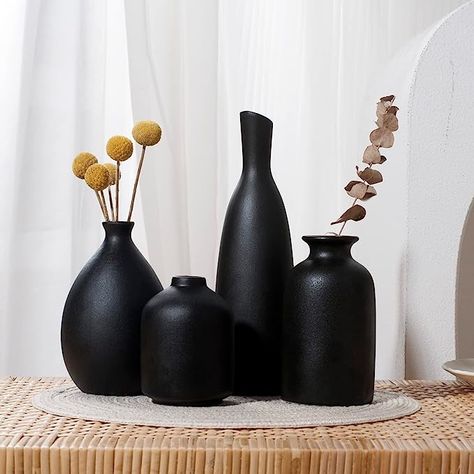 Joynisy Black Ceramic Vase Set of 4, Classic Matte Vases Home Decorations for Table Shelf Office Decor (Black) Shelf Office Decor, Matte Vases, Decorations For Table, Black Ceramic Vase, Shelf Office, Dining Table Centerpiece, Table Shelf, White Ceramic Vases, Clean Aesthetic