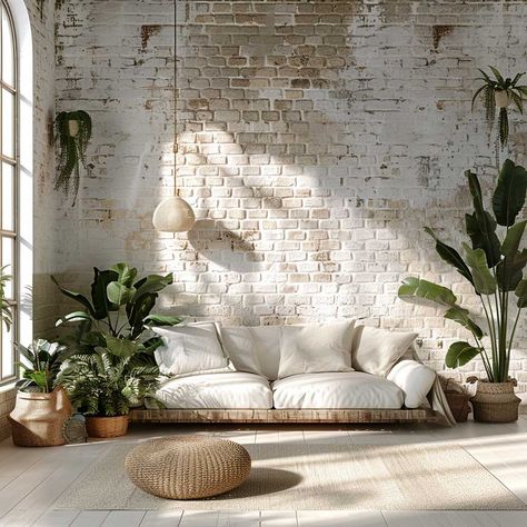 Transform Your Home with Painting Interior Brick Walls in Elegant White • 333+ Inspiring Lifestyle Ideas Fake Brick Wall Living Room, White Brick Living Room Wall, Whitewash Brick Interior, Interior Painted Brick Wall, Painted Brick House Interior, White Brick Wall Interior Living Rooms, Painting Brick Interior Wall, Half Brick Wall Interior, Painted Brick Interior Wall