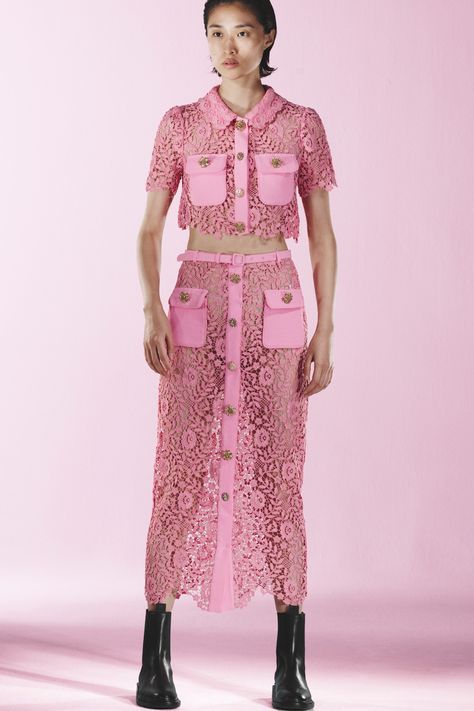 Spring 2023 Ready To Wear, Pink Lace Tops, Embellished Maxi Dress, 2023 Ready To Wear, Lace Midi Skirt, Rose Lace, Midi Skirt Pencil, Lace Midi, Spring 2023