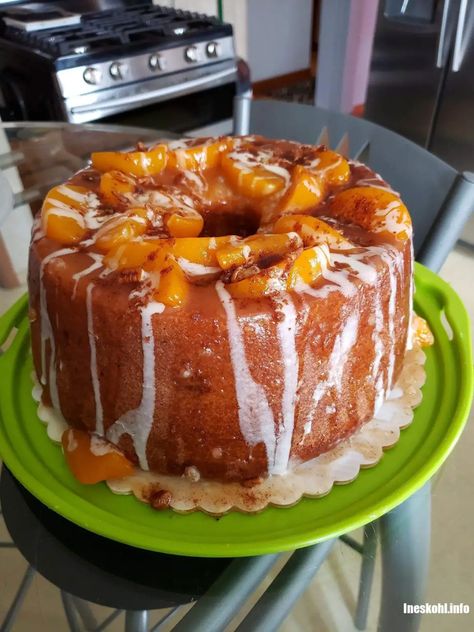 Peach Cobbler Pound Cake | InesKohl Kitchen Ineskohl Kitchen, Peach Pound Cake, Peach Cobbler Pound Cake, Chocolate Eclair Cake, Eclair Cake, Gooey Butter Cake, Cake Mixture, Strawberry Cream Cheese, Canned Peaches