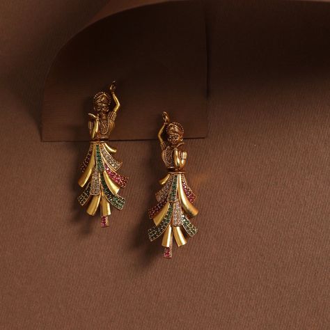 Sparkling Dancing Lady CZ Antique Earrings | Tarinika Bridal Gold Earrings, Beautiful Gold Earrings, Small Earrings Gold, Antique Necklaces Design, Gold Earrings Models, Gold Necklace Indian Bridal Jewelry, Gold Bridal Earrings, Gold Jewelry Stores, Gold Bride Jewelry