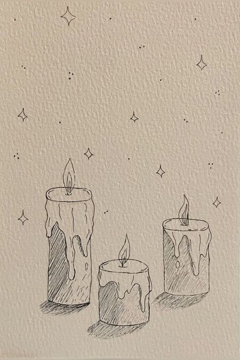 Drawing Study Ideas, Candle Sketch Art, Cute Quick Sketches, Fine Line Doodle Art, Fine Tip Marker Drawing, Candles Drawing Art, How To Draw Light Effects, How To Draw A Candle, Sketch Book Marker