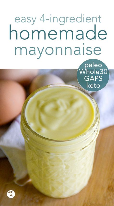 Easy 4-Ingredient Homemade Mayonnaise :: paleo, GAPS, keto Diy Mayonnaise Recipes, Homemade Mayonnaise Recipe Easy, Healthy Mayonnaise Recipe, Diy Mayonnaise, Keto Mayonnaise Recipe, Make Mayonnaise, Paleo Mayonnaise, Keto Fasting, Homemade Mayonnaise Recipe