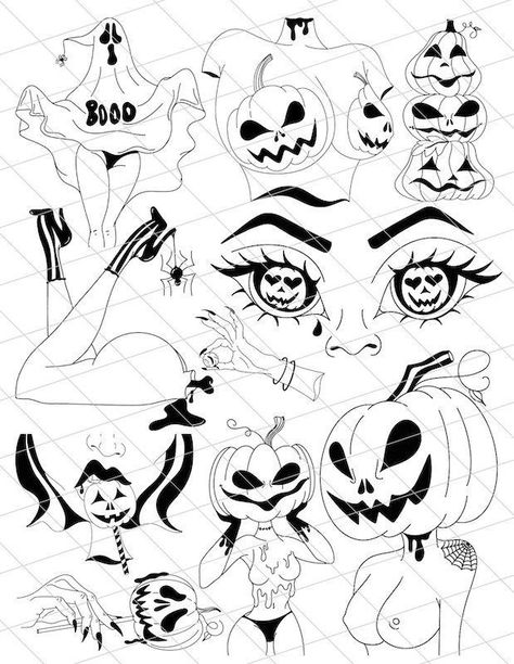 Flash Art Tattoos, Cute Halloween Tattoos, Sheet Art, Image Halloween, Kunst Tattoos, Stencil Outline, Flash Tattoo Designs, Spooky Tattoos, Tattoo Stencil Outline