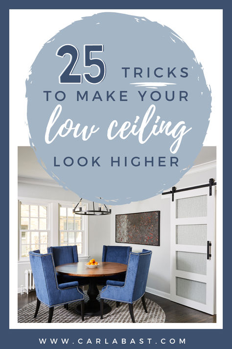 Dreaming of lofty ceilings? These 25 expert design tips and tricks to make your low ceiling look higher will help you achieve the look without any major renovations. Create the look of a high ceiling living room with top low ceiling ideas. Low ceiling attic bedroom ideas. Low ceiling basement ideas. The Ceiling Design Living Room, Living Room Inspiration Low Ceiling, Basement Remodel With Low Ceilings, Bedroom With Drop Ceiling, 7 Ft Ceilings, Farmhouse Low Ceiling Ideas, Low Ceiling Color Ideas, Make A Ceiling Look Higher, Beds For Low Ceilings