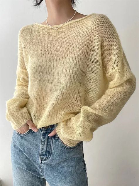 Mesh Tops, Elegant Sweater, Mohair Knit, Sweater Tops, Mohair Wool, Summer Knitting, Loose Blouse, Loose Sweater, Trendy Tops