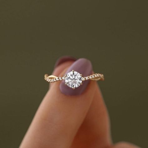 1.0CTW Round Cut Moissanite Engagement Ring Solitaire Twisted Shank Wedding Ring Lotr Wedding, Pretty Engagement Rings, Dainty Engagement Rings, Cute Engagement Rings, Future Engagement Rings, Moissanite Wedding Ring, Basket Setting, Moissanite Engagement Ring Solitaire, Round Engagement Rings