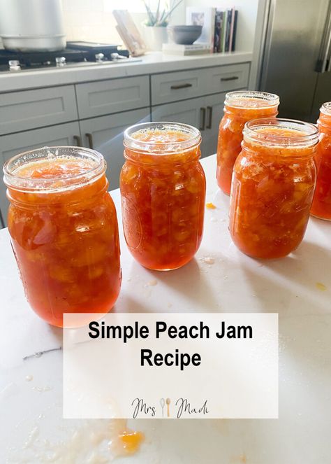 Save this Recipe and make this simple peach jam at home! Click this Pin to see the full recipe and step by step instructions. Gather your summer harvest and make this sweet peach jam. Keep the fresh taste of summer in your pantry all year long. Peach Preserves Recipe Low Sugar, Sugar Free Peach Jam Recipe, Peach Freezer Jam Low Sugar, Low Sugar Peach Jam Recipe Canning, Peach Jam Recipe Canning No Pectin, Peach Jam Recipe, Summer Harvest, Peach Jam, Sweet Peach