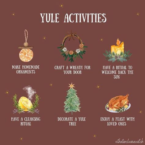 Yule Bucket List, Celebrate Yule Winter Solstice, What Is Yule Winter Solstice, Easy Diy Yule Decorations, Yule Tide Traditions, Witch Holidays 2023, Pagan Party Ideas, Yule Breakfast Ideas, Winter Solstice Ritual Ideas