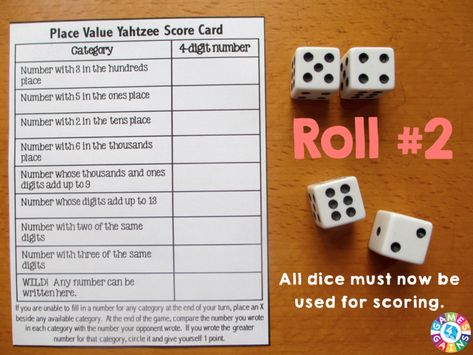 Autumn Homeschool, Yahtzee Score Card, Yahtzee Score Sheets, Easy Math Games, Place Value Game, Yahtzee Game, Place Value Games, Teaching Place Values, Easy Math