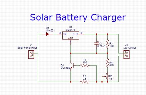 Solar Battery Charger Project - 12 Volt Battery Charger Circuit, Solar Battery Charger, Electrical Circuit Diagram, Electronic Circuit Projects, Electronic Circuit, Electronics Mini Projects, Solar Technology, Circuit Projects, Solar Charger