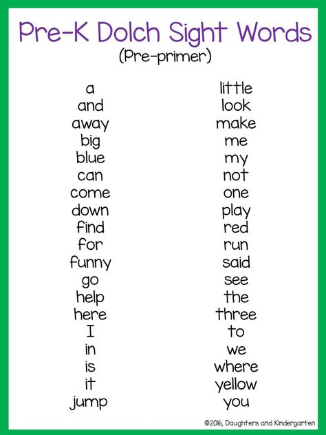 Dolch Sight Words Kindergarten, Pre K Sight Words, Dolch Sight Word List, Sight Word List, Preschool Sight Words, Preschool Prep, Kindergarten Prep, Teaching Sight Words, Sight Words List