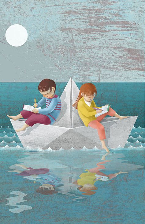 Marina_Seoane_Childrens6 Paper Boat Illustration, Sailor Theme, Boat Illustration, Travel Clipart, Book Illustration Design, Astronaut Wallpaper, Boat Drawing, Illustrator Design Tutorial, Sailing Art