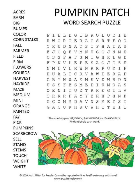 Pumpkin Patch Word Search, Pumpkin Patch Worksheets, Harvest Word Search, Pumpkin Word Search, Pumpkin Puzzle Printable, Cross Words Puzzle Worksheets, October Senior Activities, Free Halloween Word Search Printables, Autumn Word Search Free Printable