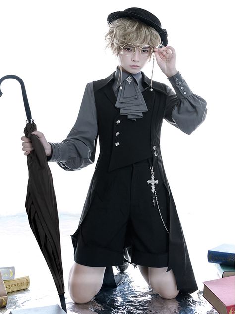 Ouji Style, Steampunk Fabric, Coats Black, Estilo Real, Gilet Long, Long Vests, Gothic Lolita, Catsuit, Different Fabrics