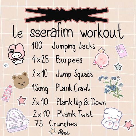 Aesthetic list of the le sserafim workout 🤍🎧✨ Sserafim Workout, Le Sserafim Workout, Kpop Workout, Bahasa Jepun, Workout List, Latihan Yoga, Workout For Flat Stomach, Quick Workout Routine, Workout Without Gym