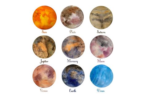 Astronomy, watercolor planets #ad , #System#Solar#Earth#Sun Planets Drawing Color, Planets Illustration Solar System, Watercolor Planets Solar System, Watercolor Solar System, Planet Watercolor Painting, Polaroid Reference, Planets Watercolor, Art Work Illustration, Solar System Painting